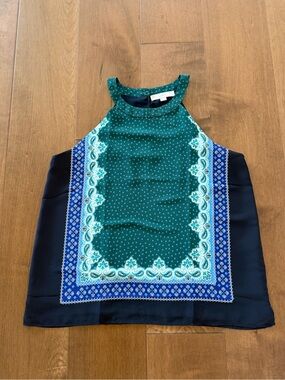 LOFT Teal and Navy Printed Halter Camisole
